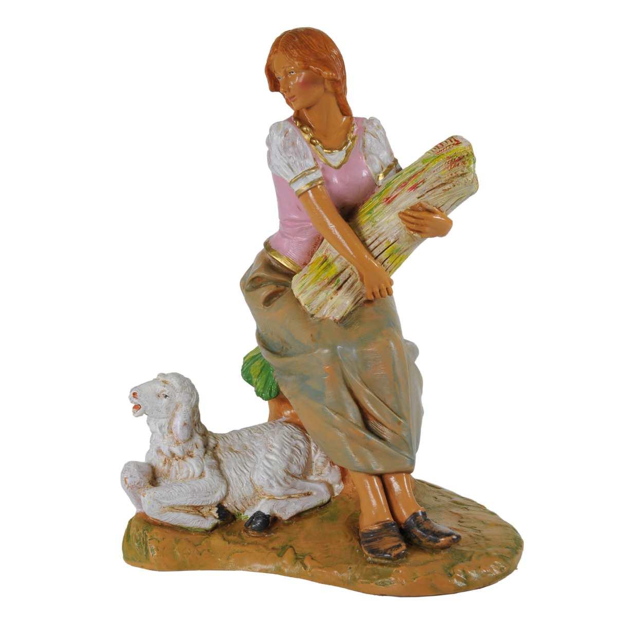 Statua cm.19 Pastorella Seduta con Pecora | Fontanini