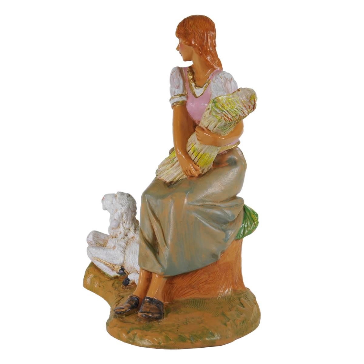 Statua cm.19 Pastorella Seduta con Pecora | Fontanini
