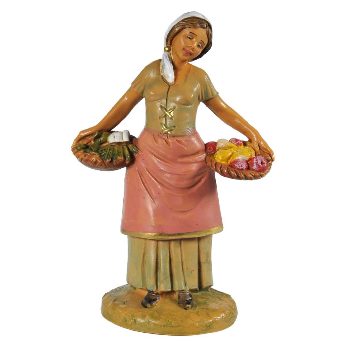 Statua cm.12 Pastorella con Ceste di Frutta e Ortaggi | Fontanini