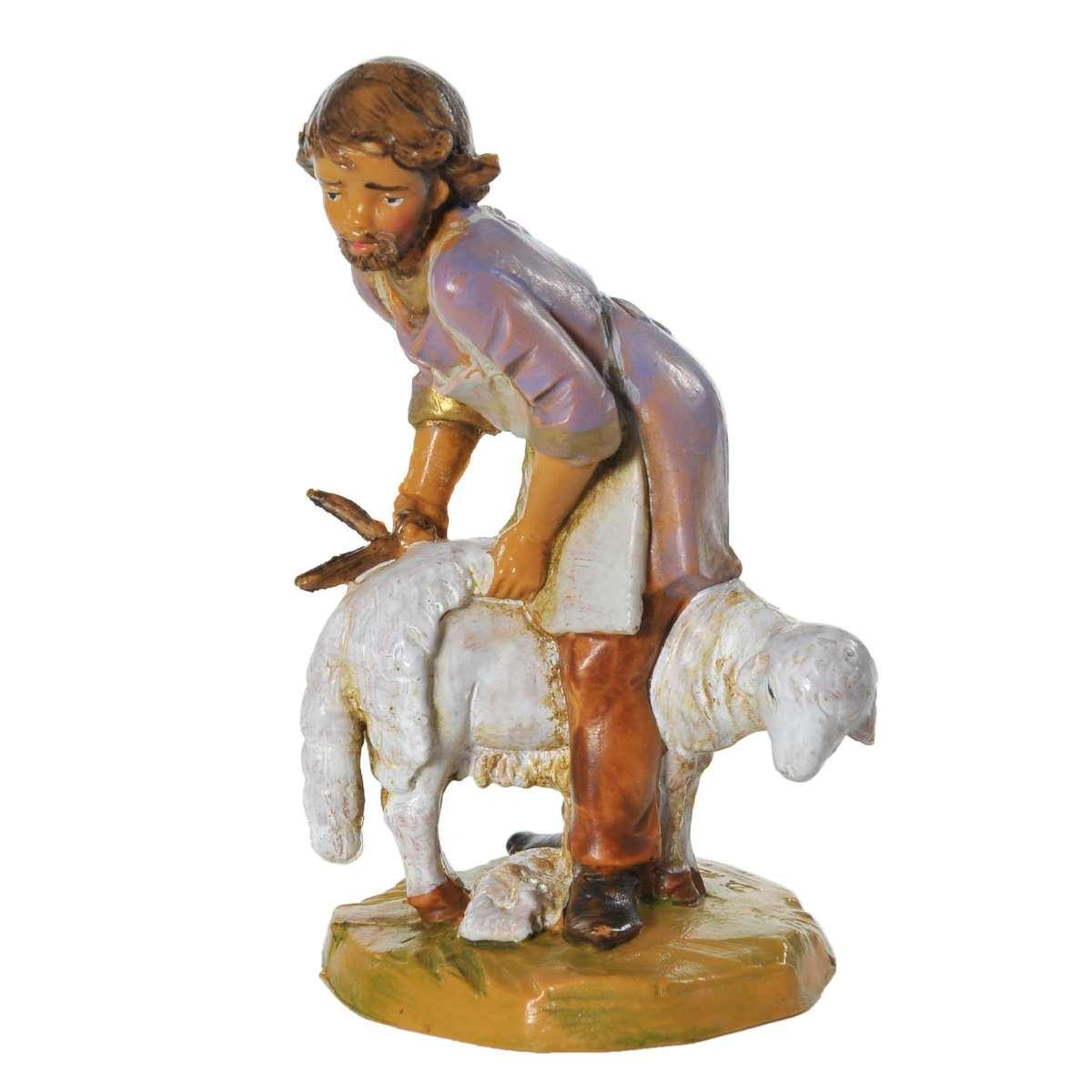 Statua presepe 12 cm pastore tosatore con pecora