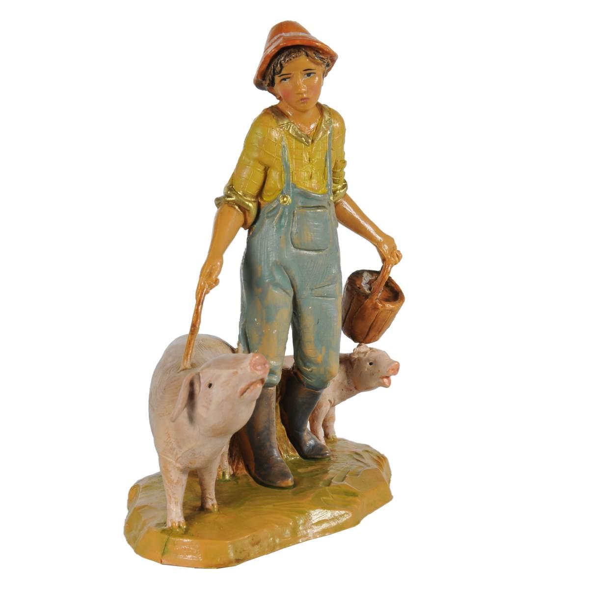 Statua presepe 12 cm pastore con maiali