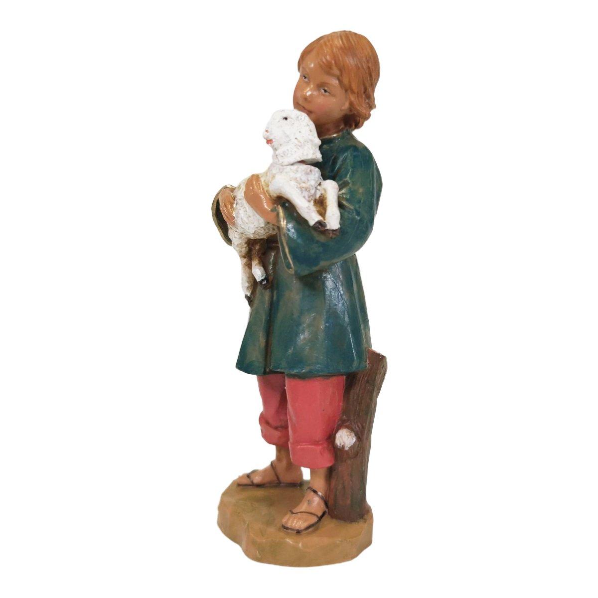 Statua presepe 19 cm pastorello con pecora