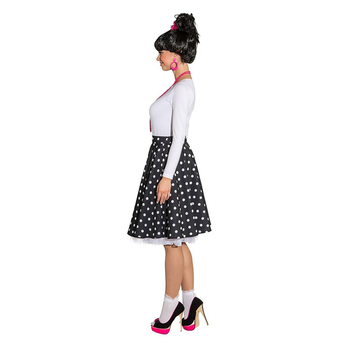 Gonna Pin Up Anni 50/60 Nera a Pois con Sottoveste