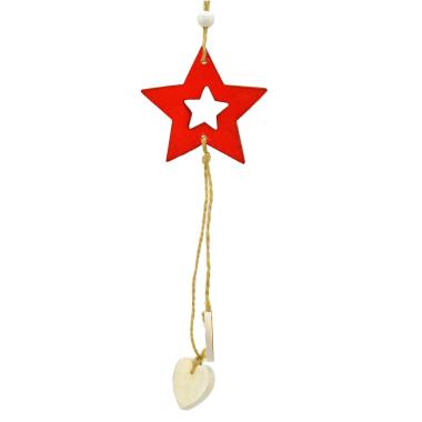 Decorazione Legno Stella Rossa cm.6x25