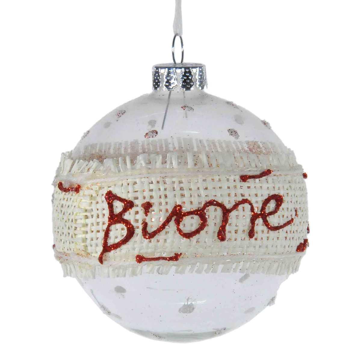 Pallina Natale Vetro cm.8 Trasp Dec. Juta Buone Feste |M2 Store