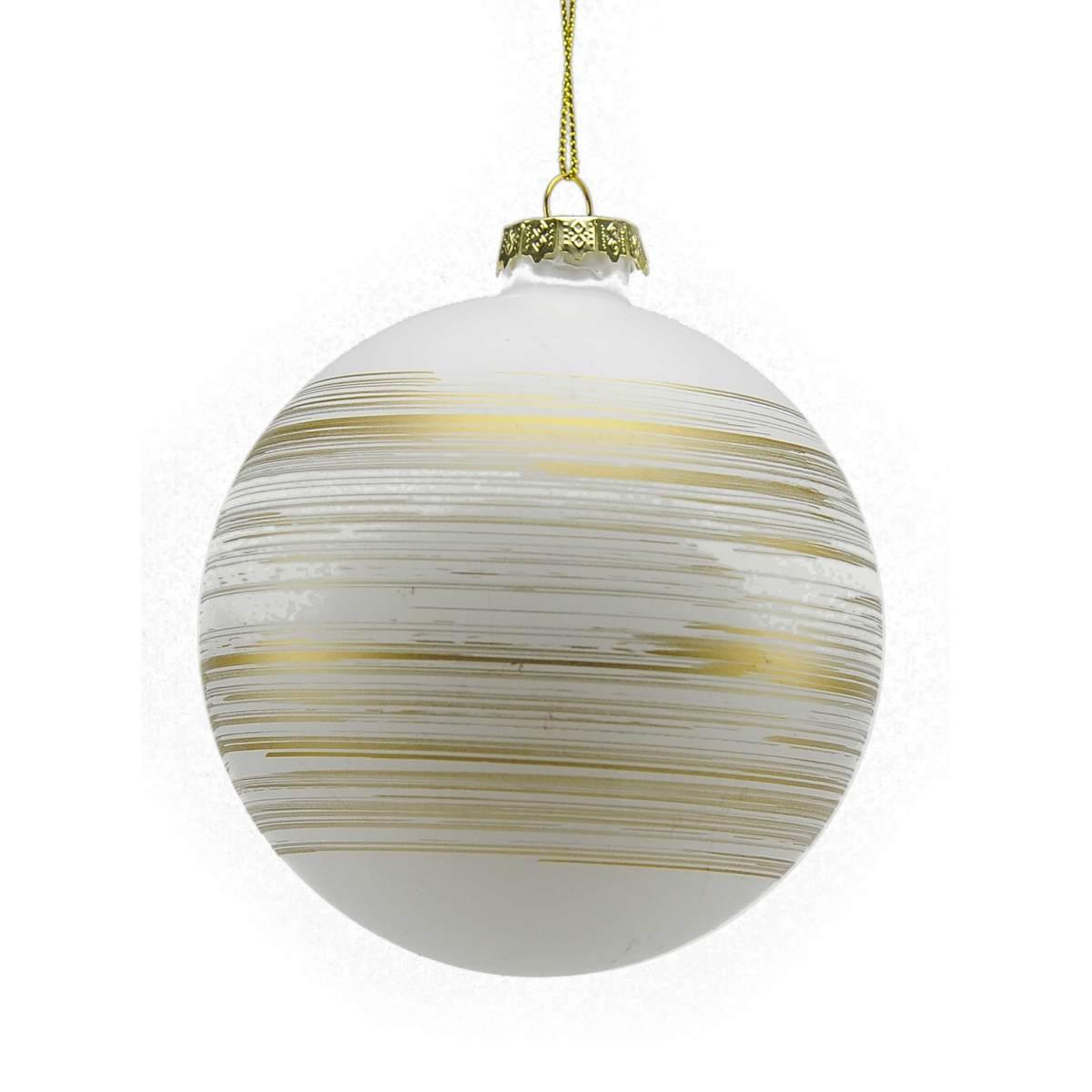 Pallina Natale Vetro cm.10 Bianca con Righe Oro |M2 Store