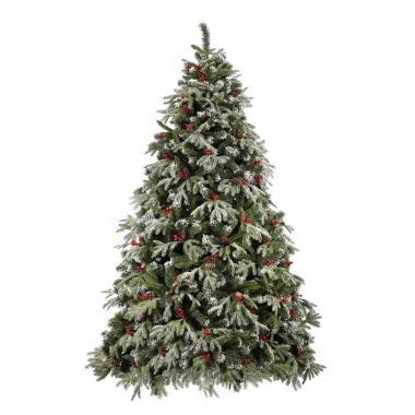Albero Natale Pino delle Murge cm.240 Verde Innevato con Bacche e Pigne