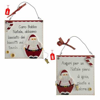 Targa Legno Natale con Scritta Babbo cm.15 2 Mod