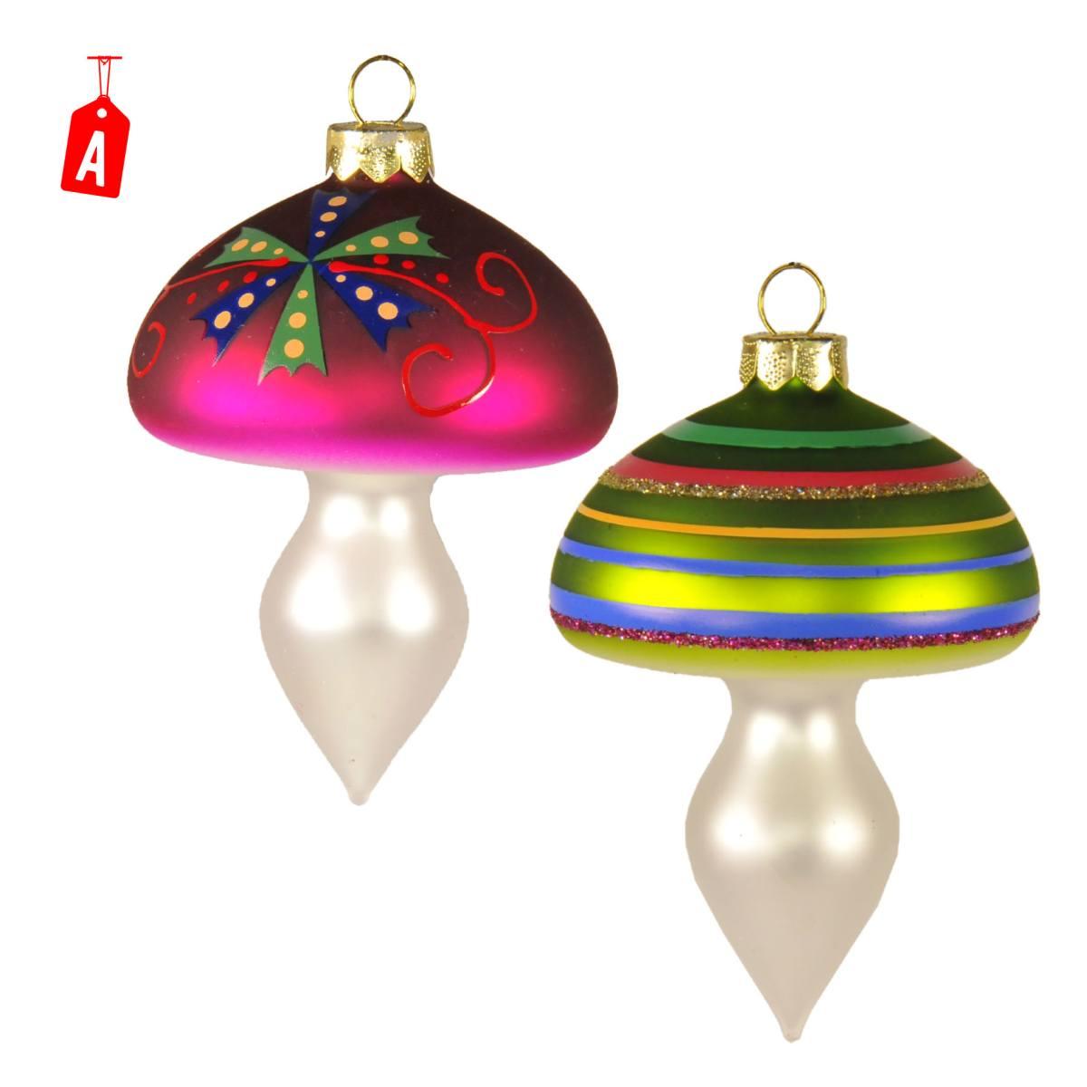 Pallina Natale Vetro Funghetti cm.10 Set pz.2 3 Modelli |Inge's Glass