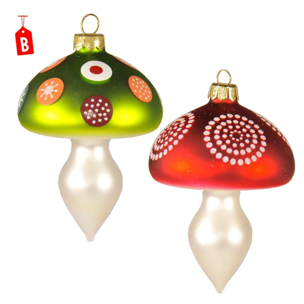 Pallina Natale Vetro Funghetti cm.10 Set pz.2 3 Modelli |Inge's Glass