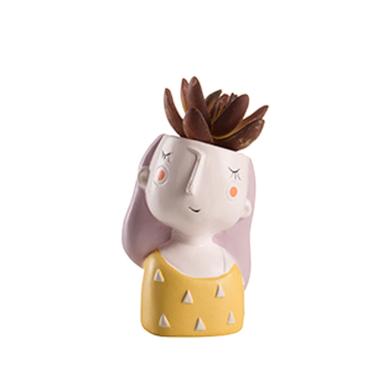 Vaso Ceramica Giu Girl Maglia Gialla con Piantina cm.7x13