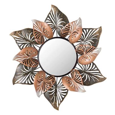 Specchio Metallo con Foglie Oro e Bronzo cm.Ø80