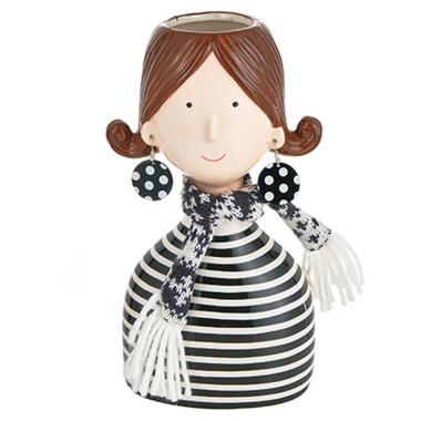 Vaso Ceramica Pop Girl con Abito Righe Orecchini e Sciarpa cm.24