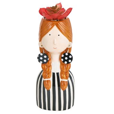 Vaso Ceramica Girl con Trecce Orecchini e Pianta cm.24