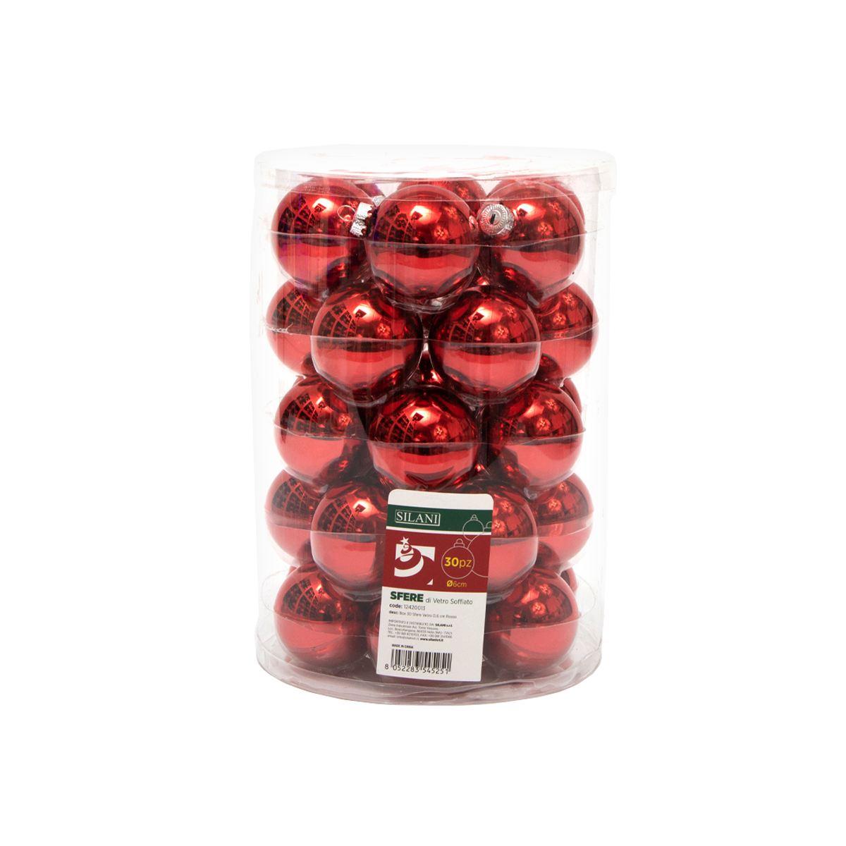 Pallina natale vetro rosse lucide Set 30 pz 6 cm