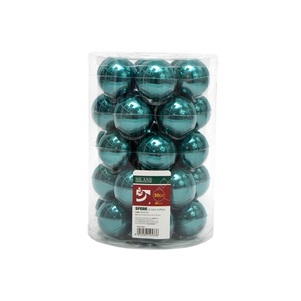 Pallina Natale Vetro cm.6 Blu Petrolio Lucide Set pz.30 |Silani