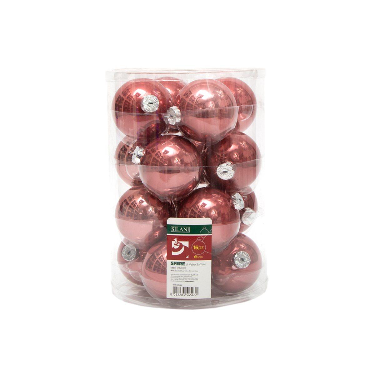 Pallina Natale Vetro cm.8 Rosa Lucido Set pz.16 |Silani