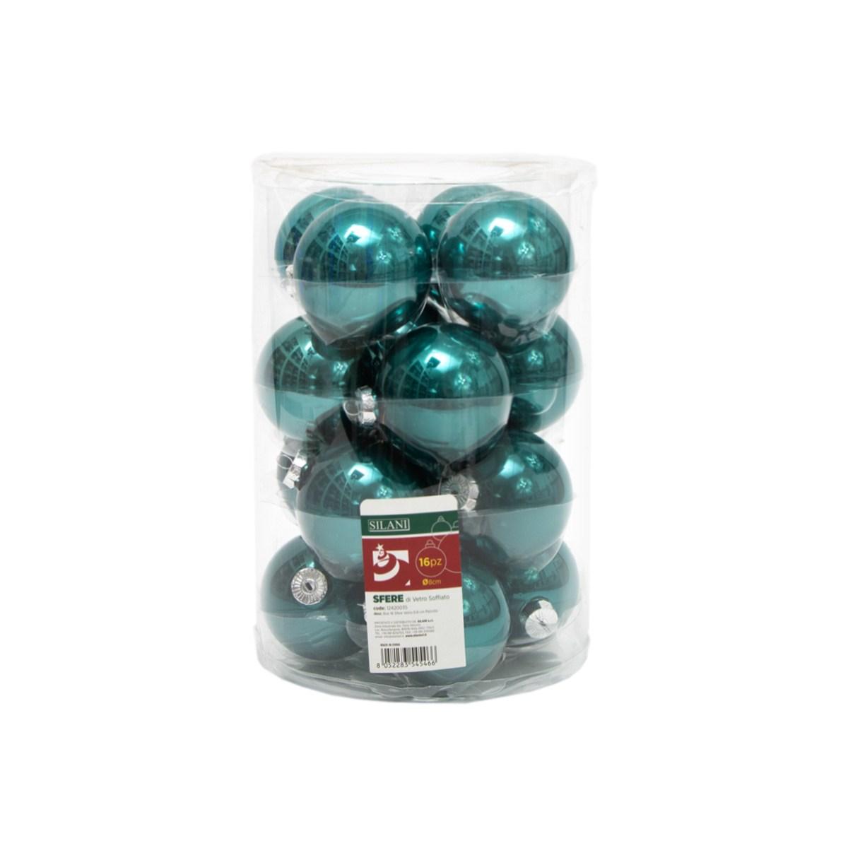 Pallina Natale Vetro cm.ÃƒÂ˜8 Blu Petrolio Set pz.16 |Silani