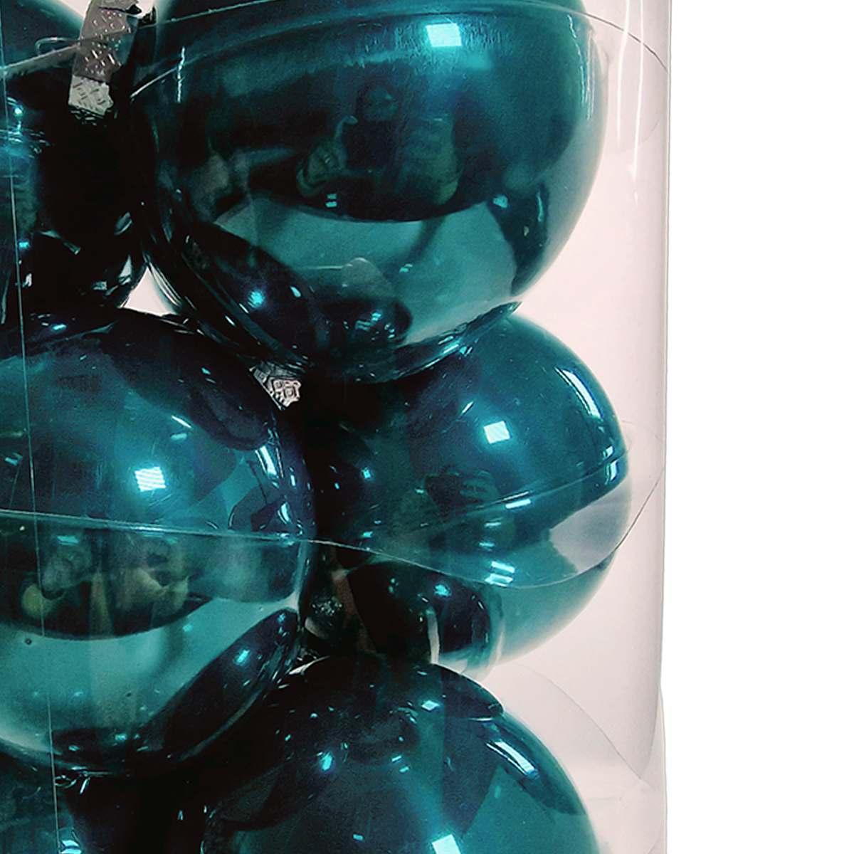 Pallina Natale Vetro cm.10 Blu Petrolio Lucido Set pz.12 |Silani