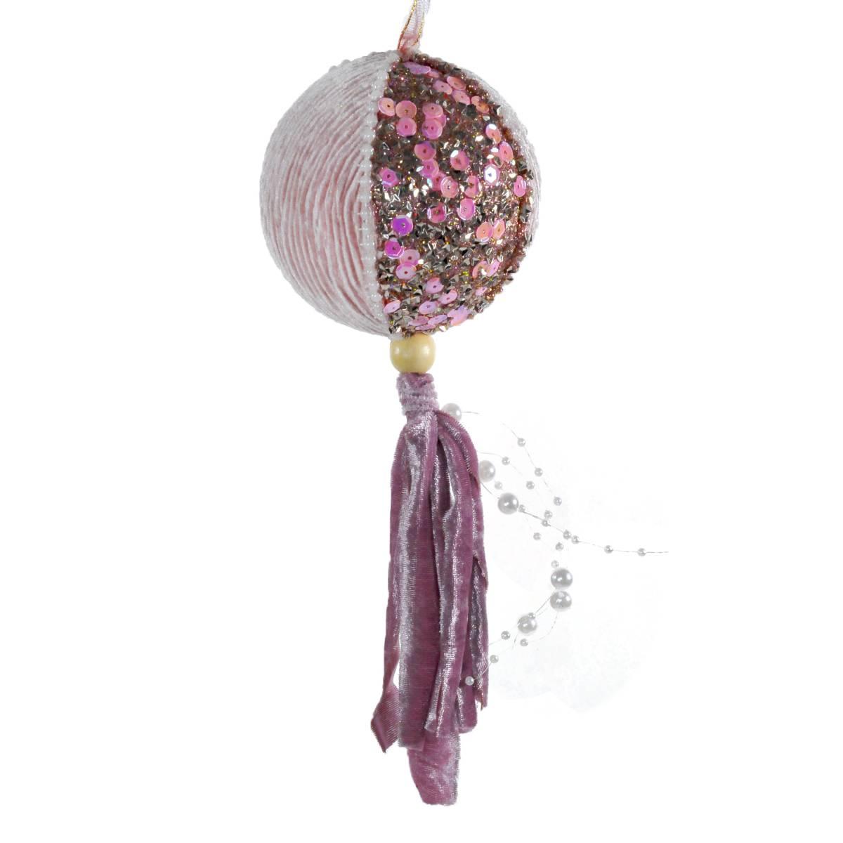 Pallina Natale cm.9 Velluto Rosa Cipria con Paillettes |Silani