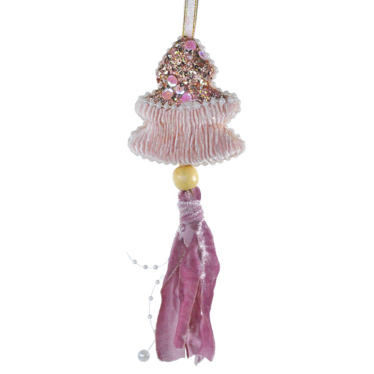 Decorazione Natalizia Albero Rosa Cipria Velluto cm.8x18 |Silani