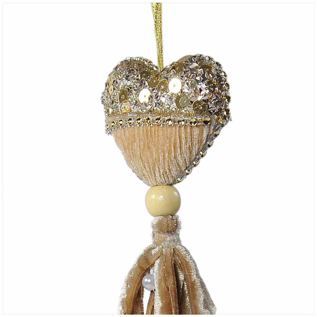 Decorazione Natalizia Cuore Oro Velluto cm.8x18 |Vacchetti