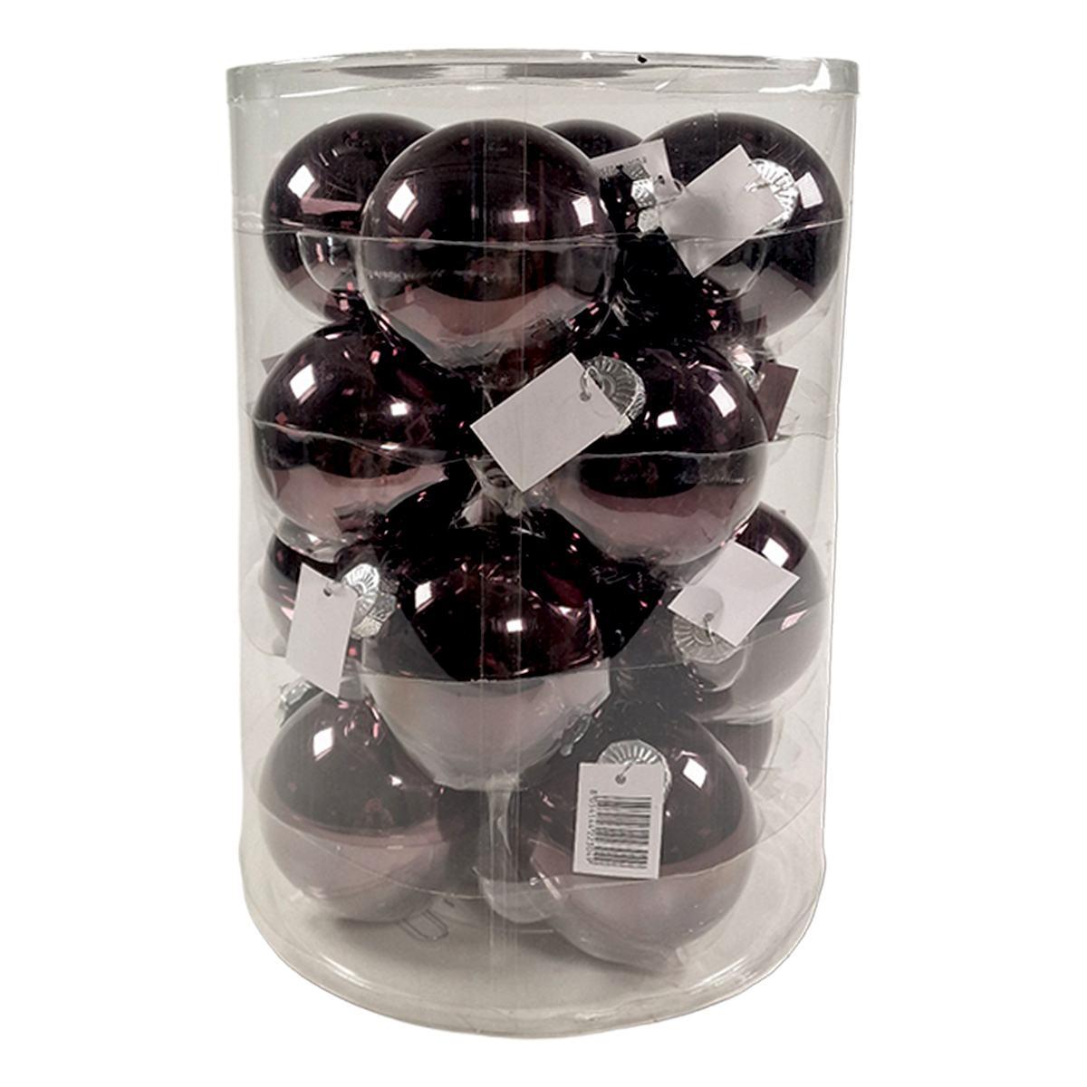 Pallina Natale Vetro cm.8 Marroni Lucide Set pz.16 |Silani