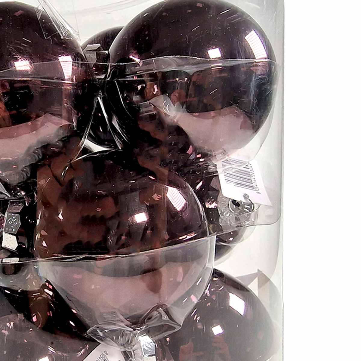 Pallina Natale Vetro cm.8 Marroni Lucide Set pz.16 |Silani