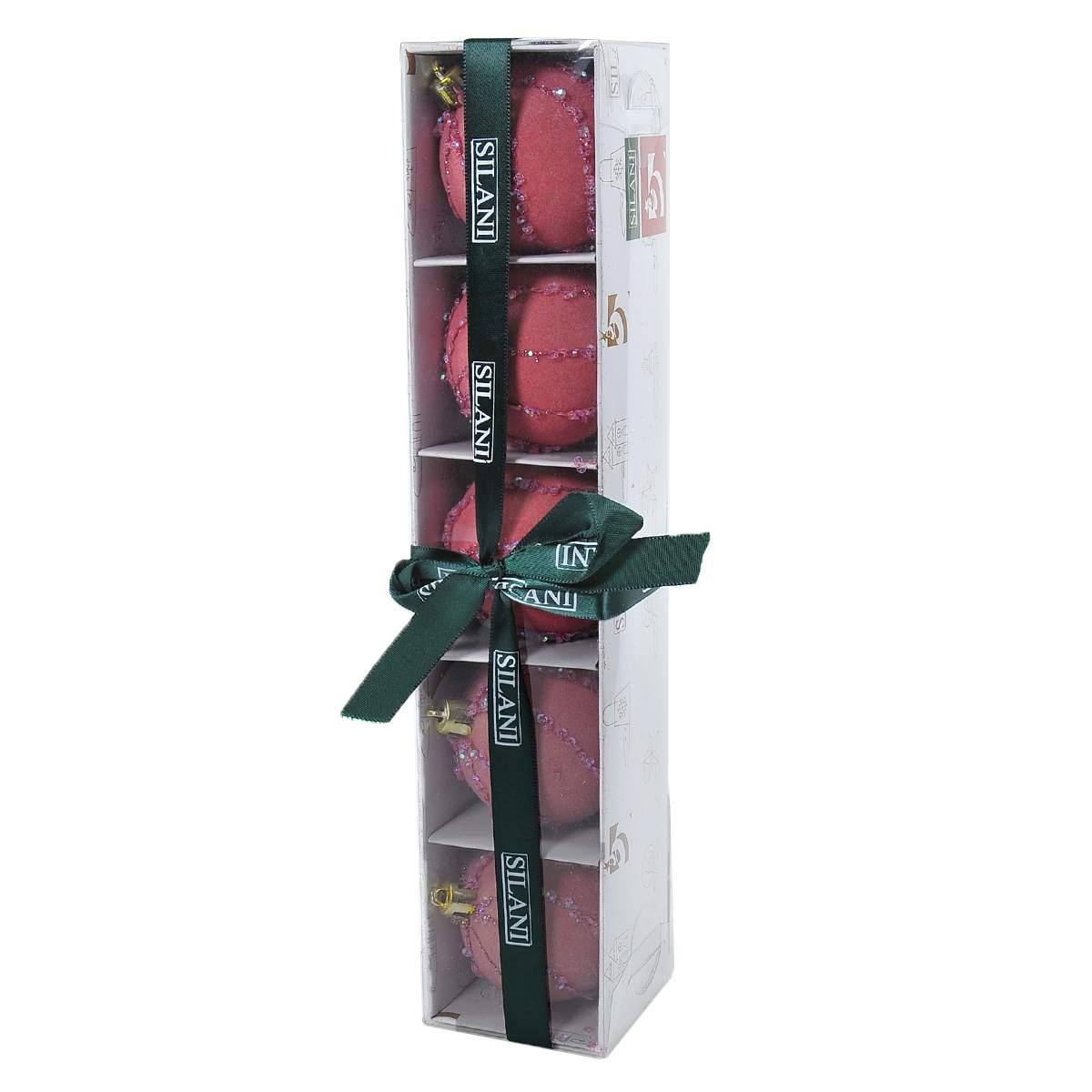 Pallina Natale cm.6 Velluto Rosa con Paillettes Set pz.5 |Silani