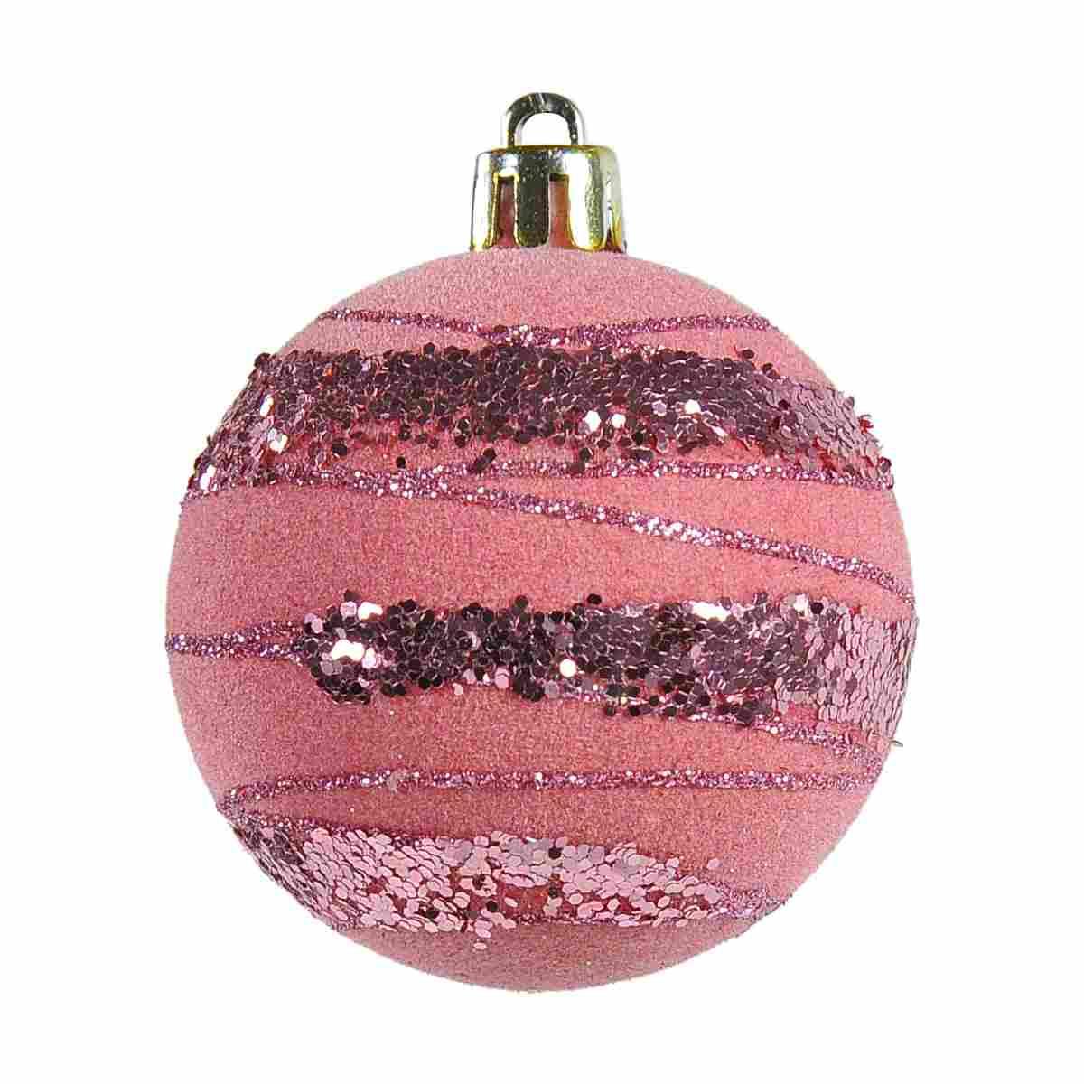 Pallina Natale cm.6 Velluto Rosa con Paillettes Set pz.5 |Silani