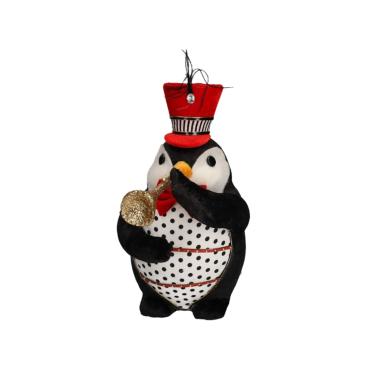Pupazzo Pinguino Tessuto con Abito a Pois e Tromba