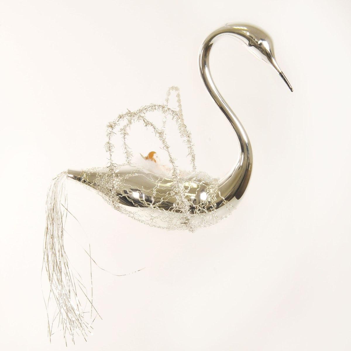 Pallina Natale Vetro Collezione cm.13 Cigno con Beb |Inge's Glass