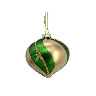 Pallina Natale Vetro cm.cm.Ø8 Goccia Oro Verde