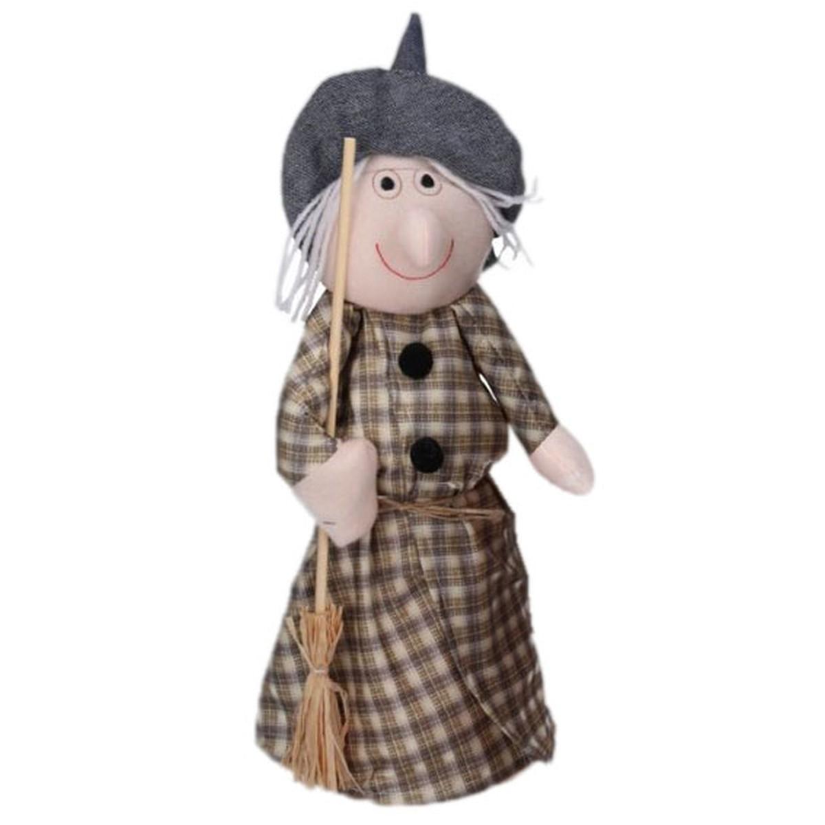 Befana Tessuto Quadri Beige con Scopa cm.35