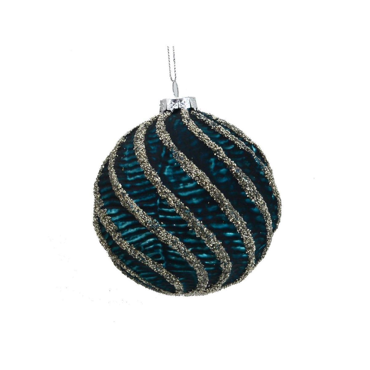 Pallina Natale Vetro cm.10 Blu Ottanio con Glitter Argento |Vacchetti