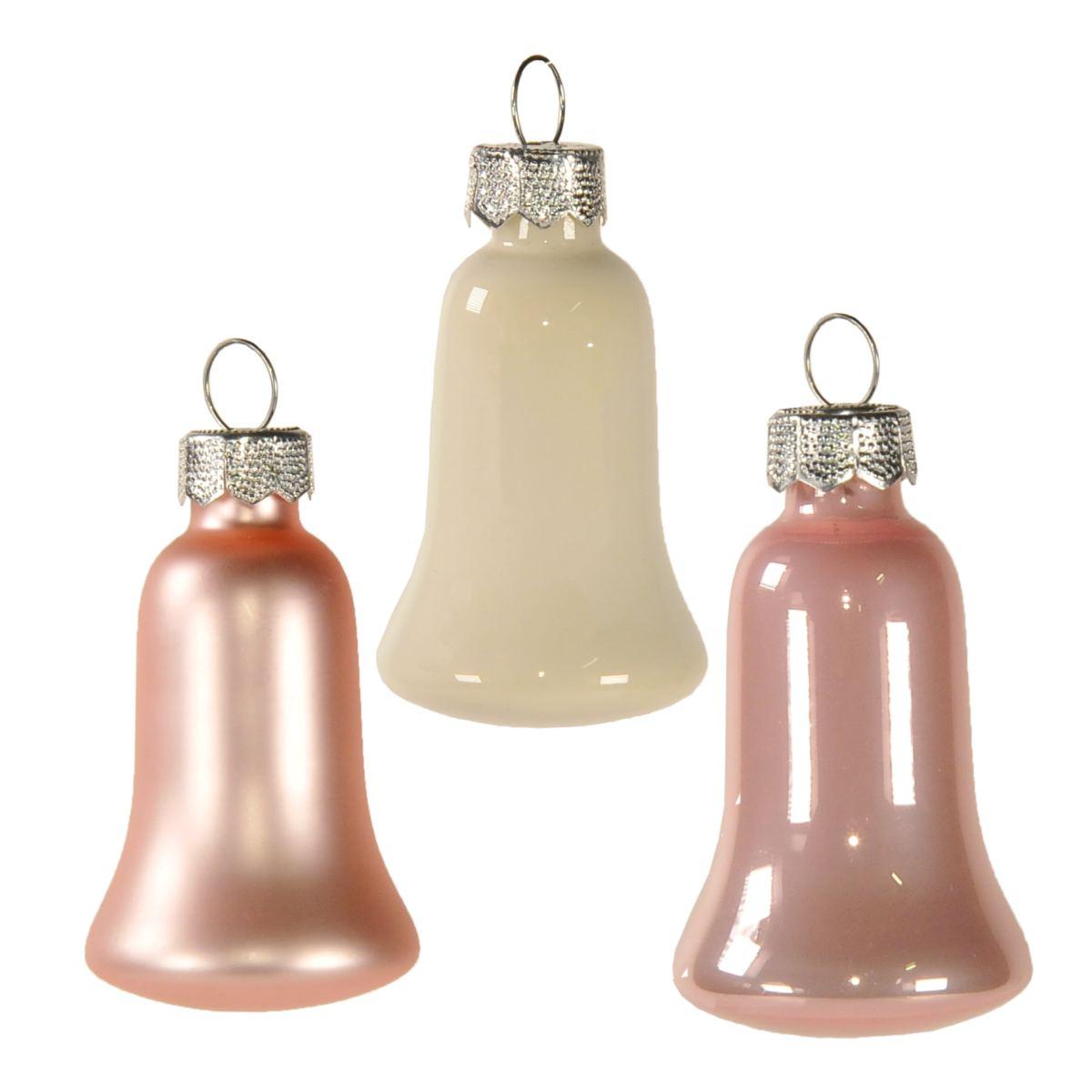 Pallina Natale Vetro cm.5 Campana Bianca e Rosa pz.8