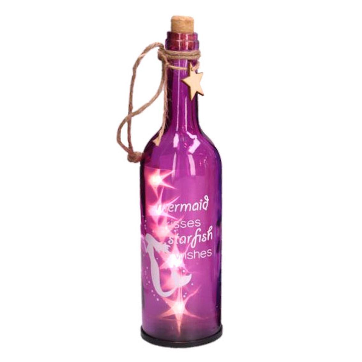 Bottiglia Vetro Rosa con Led cm.30