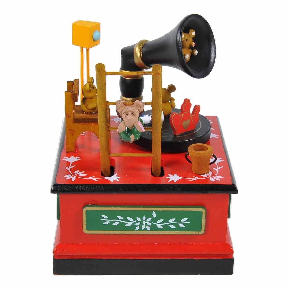 Carillon Natale Grammofono Legno Rosso cm.12x12xh16