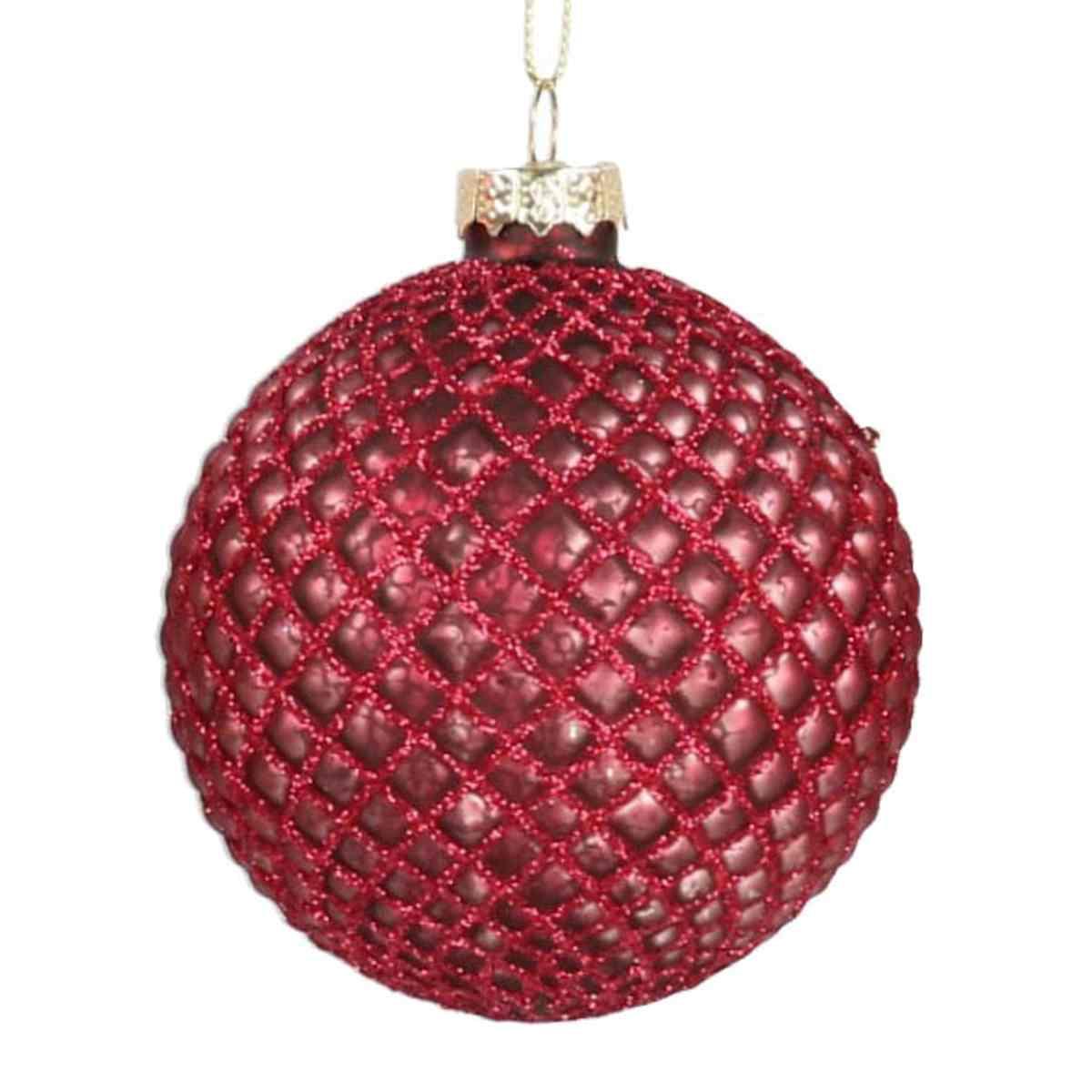 Pallina Natale Vetro cm.10 Rosso Prugna con Glitter |Vacchetti