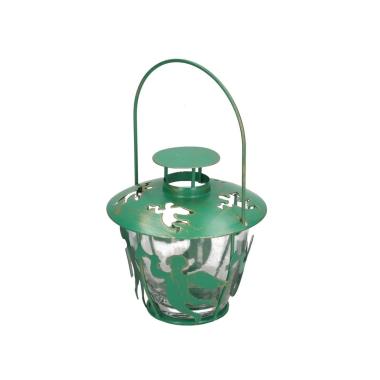 Lanterna Metallo Portacandela Verde con Angeli cm.Ø13x13