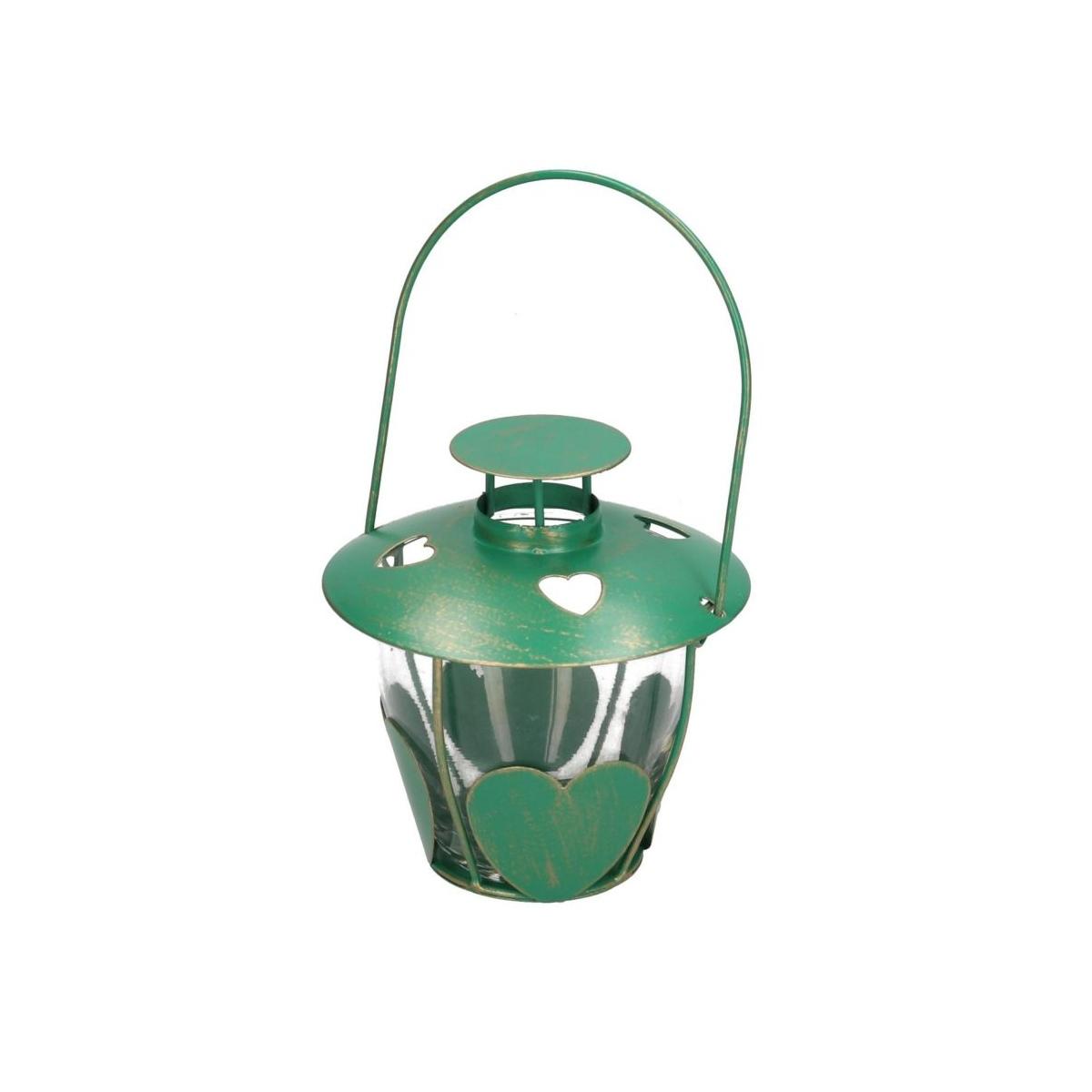Lanterna cm.cm.Ø13x13 Metallo Verde con Cuori