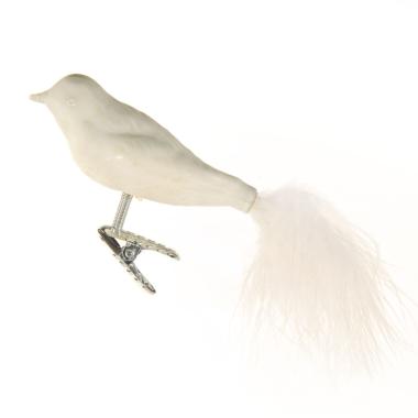 Sfera Vetro Collection Uccello Bianco Opaco con Coda di Piume cm.15