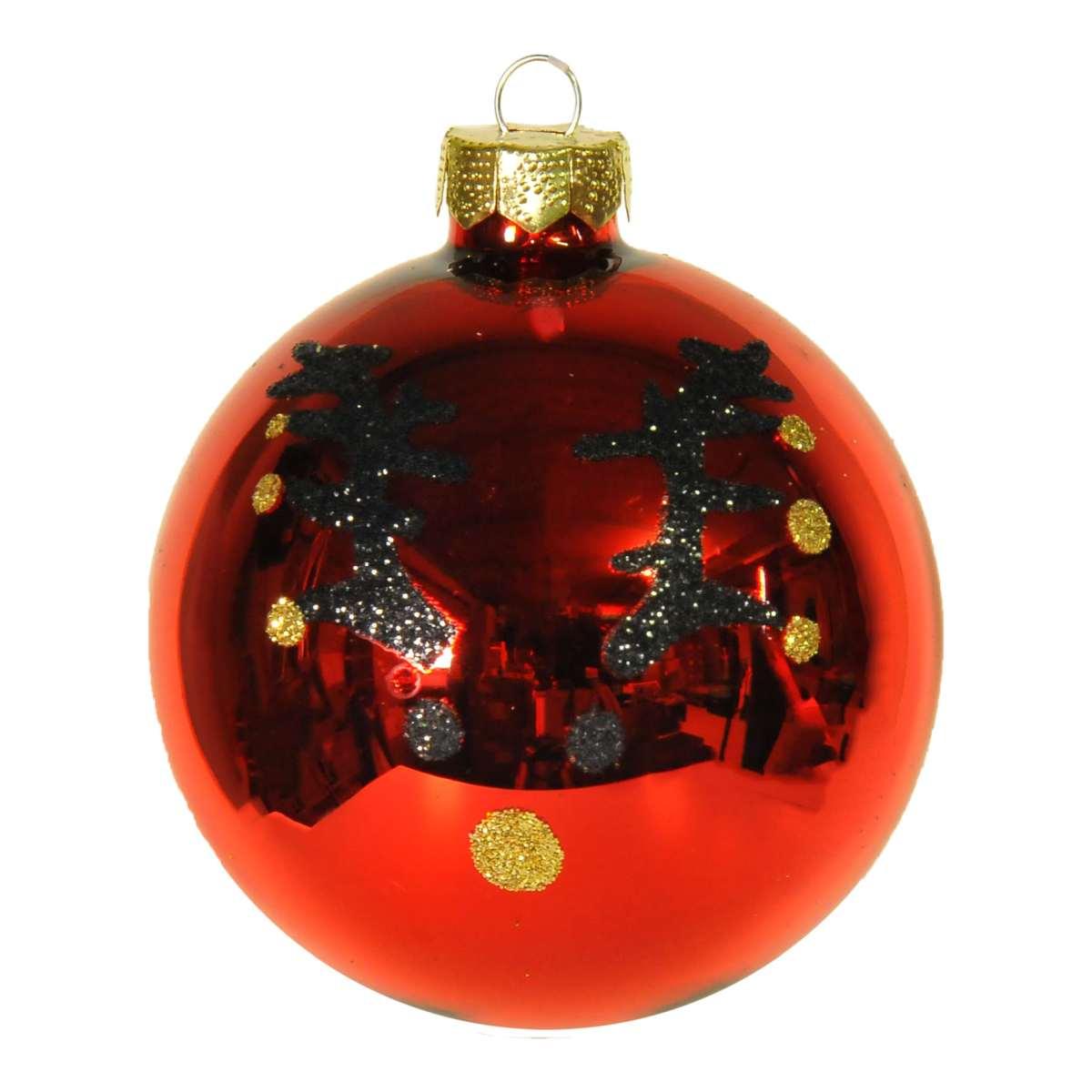 Pallina Natale Vetro cm.8 Rossa con Viso Renna |Inge's Glass