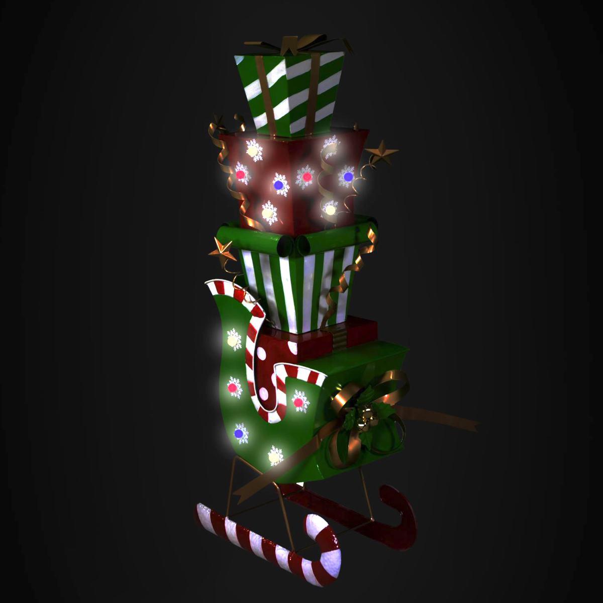 Slitta Metallo con Pacchetti Regalo e LED cm.115 |Vacchetti