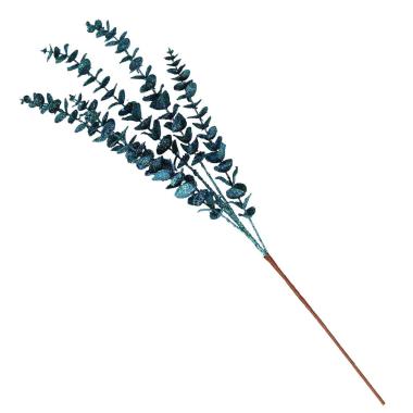 Fiore Ramo Foglie Blu Petrolio Glitter cm.80