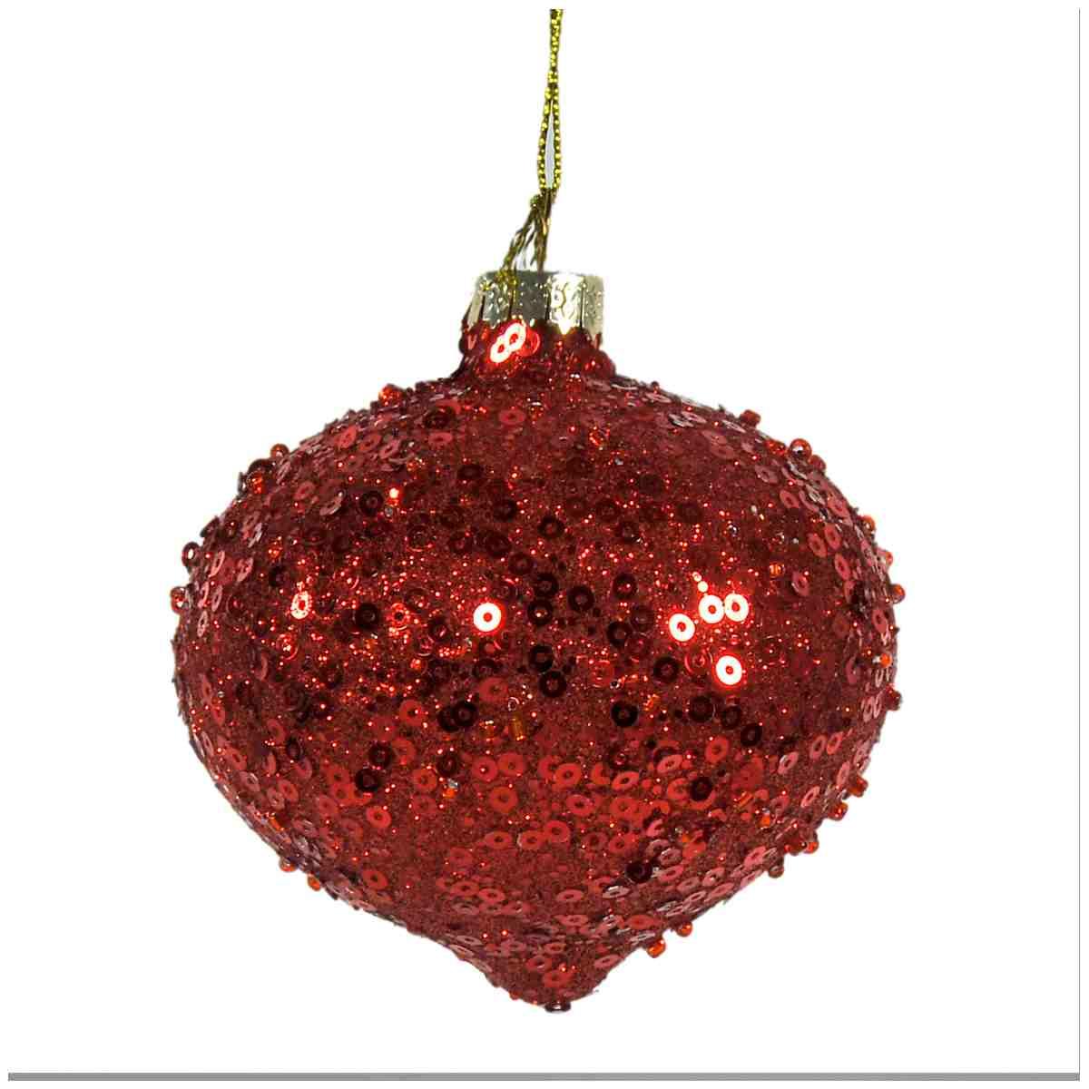 Pallina Natale Vetro cm.8 Rossa con Paillettes |Vacchetti