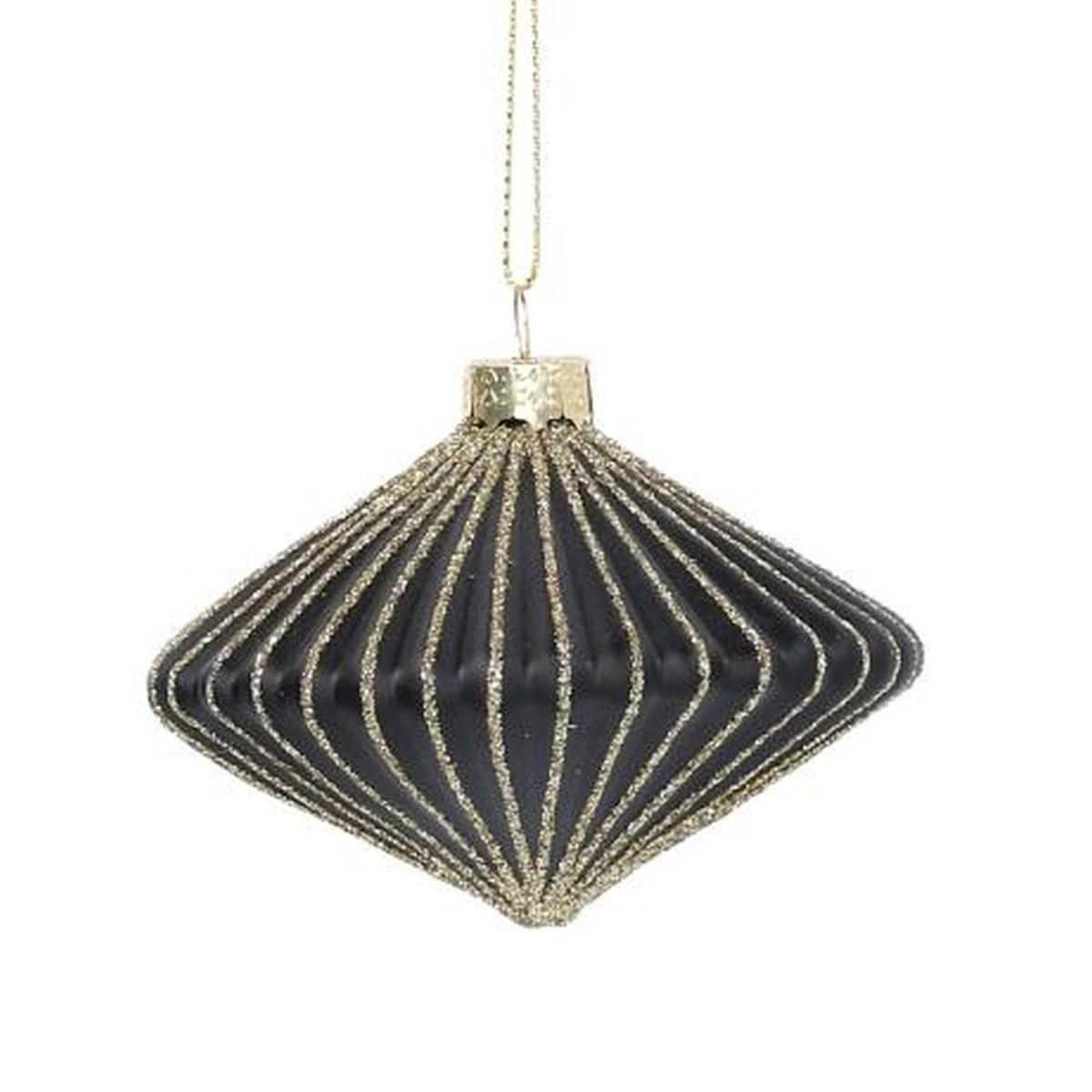 Pallina Natale Vetro cm.8 Nera con Glitter Oro |Vacchetti