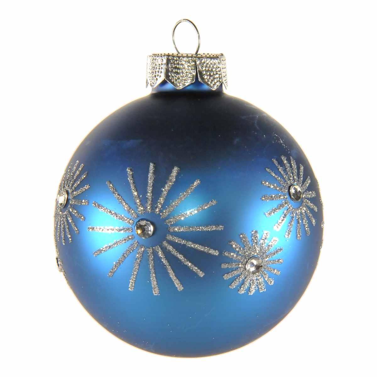 Pallina Natale Vetro cm.8 Blu Opaco con Strass |Inge's Glass