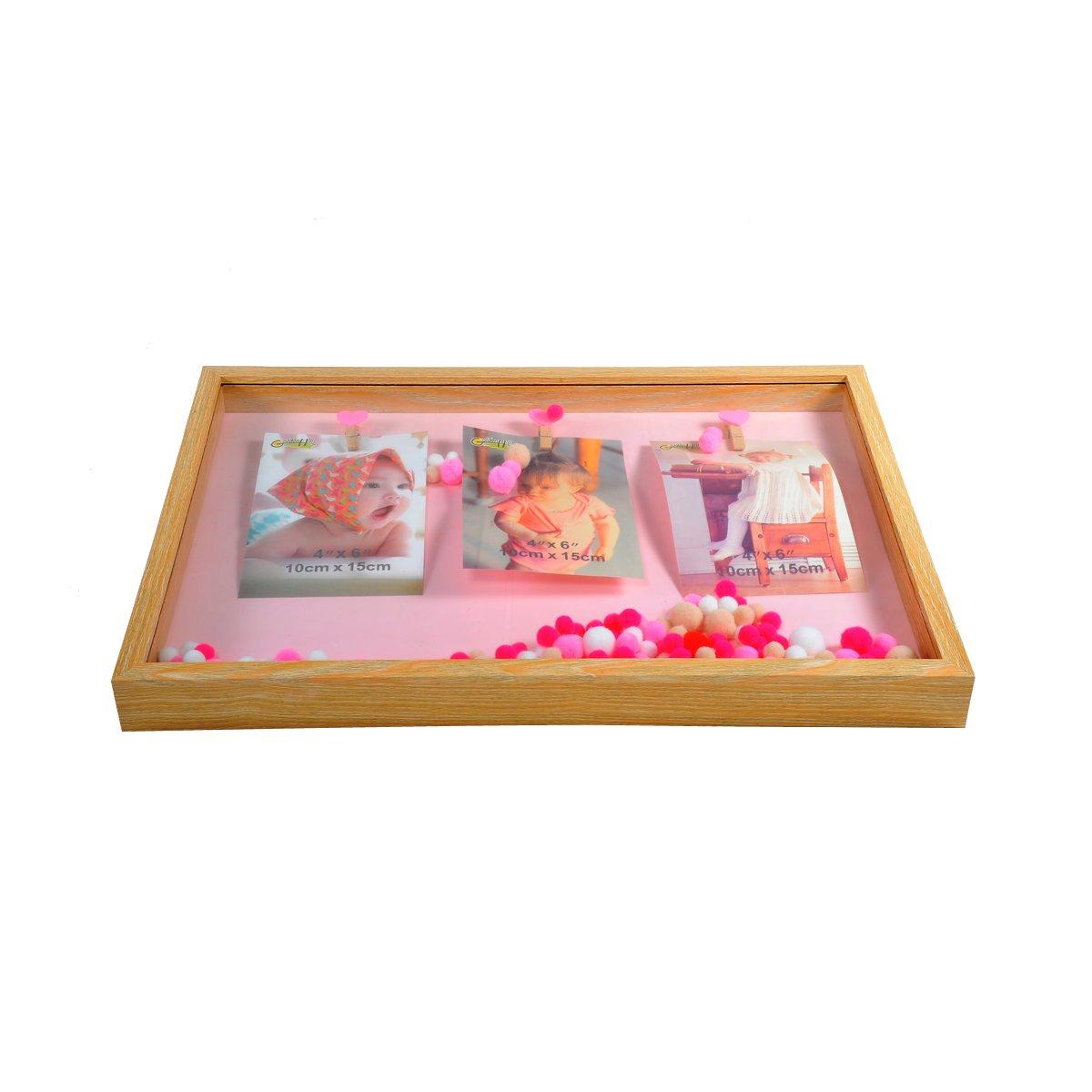 Cornice Multipla Legno Baby Rosa con 3 Foto Clip cm.10x15