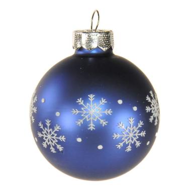 Pallina Natale Vetro cm.cm.Ø6 Blu Opaca con Fiocchi Neve